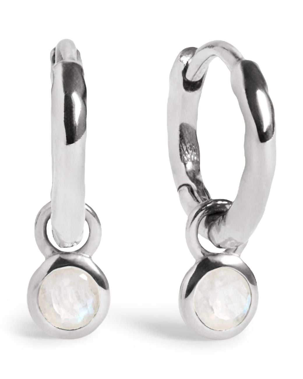Monica Vinader White Sterling And Moonstone June Birthstone Huggie Earrings