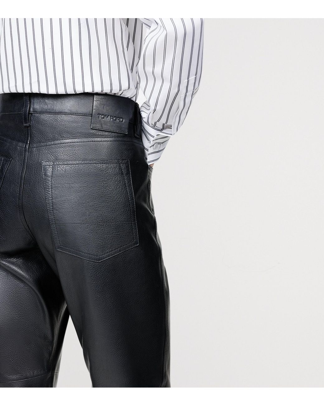 Tom Ford Gray Leather Straight Trousers for men