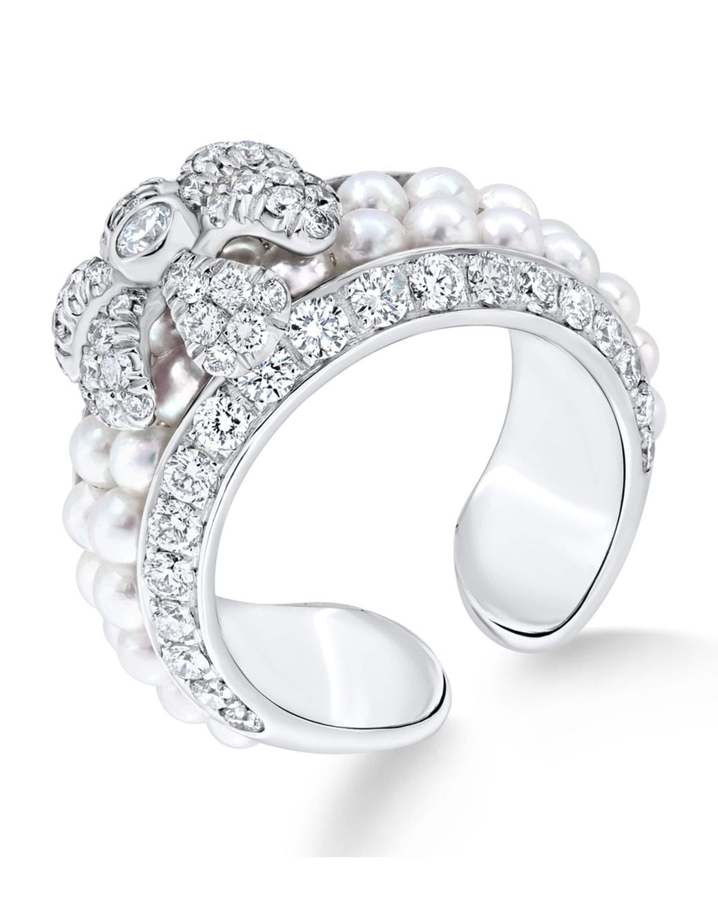 David Morris White Pearl Rose Flower Ring