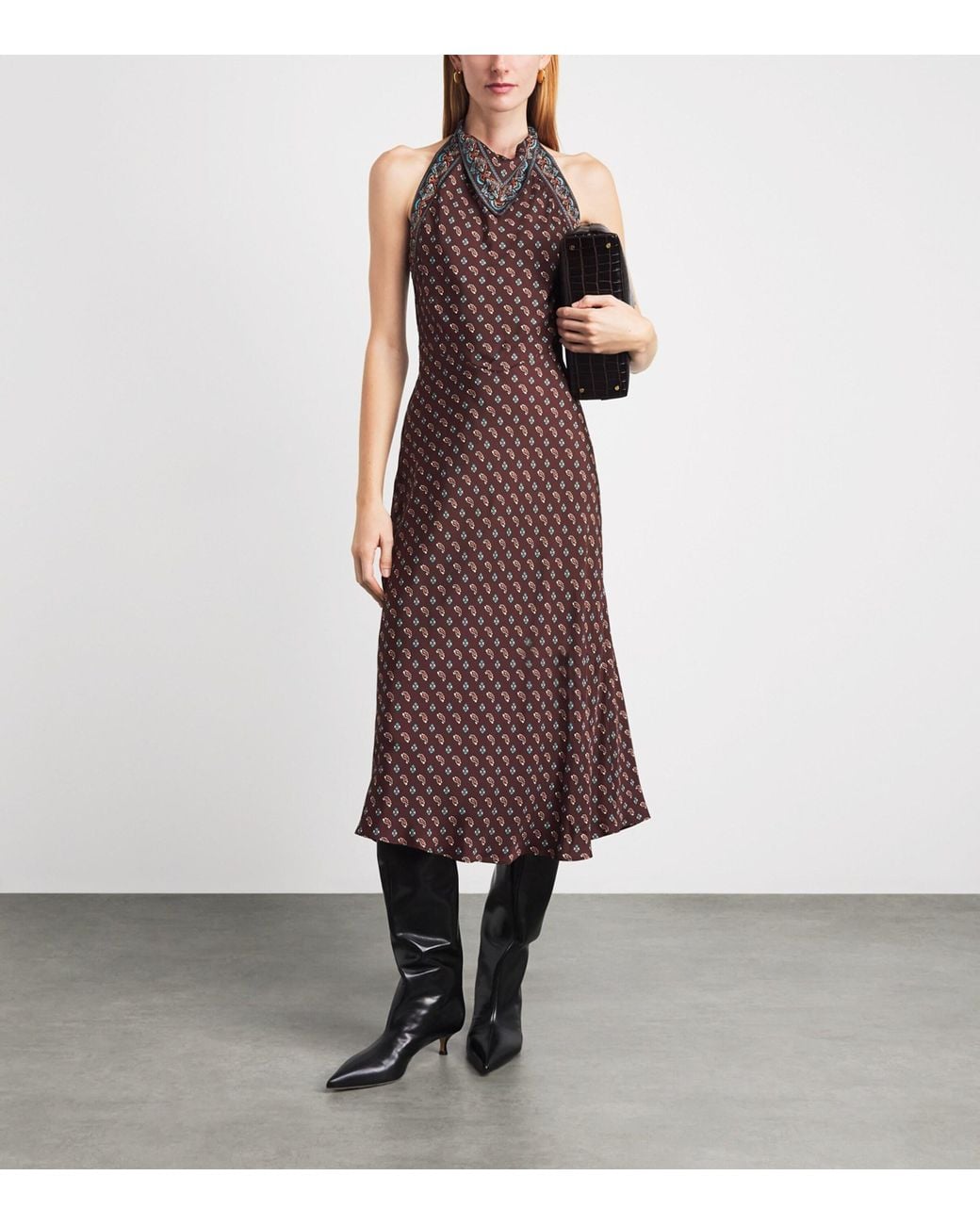 Doen Purple Silk-Blend Halterneck Zilda Midi Dress