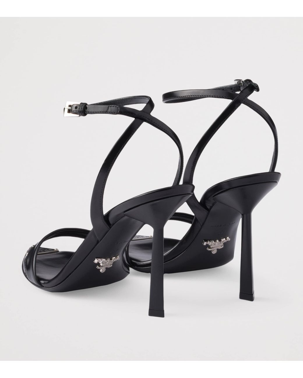 Prada Black Brushed Leather Heeled Sandals
