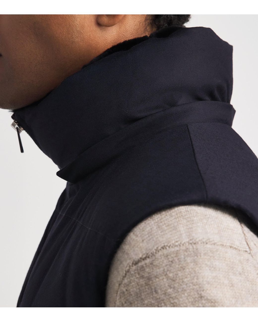 Yves Salomon Blue Virgin Wool-Silk Down Hooded Gilet for men
