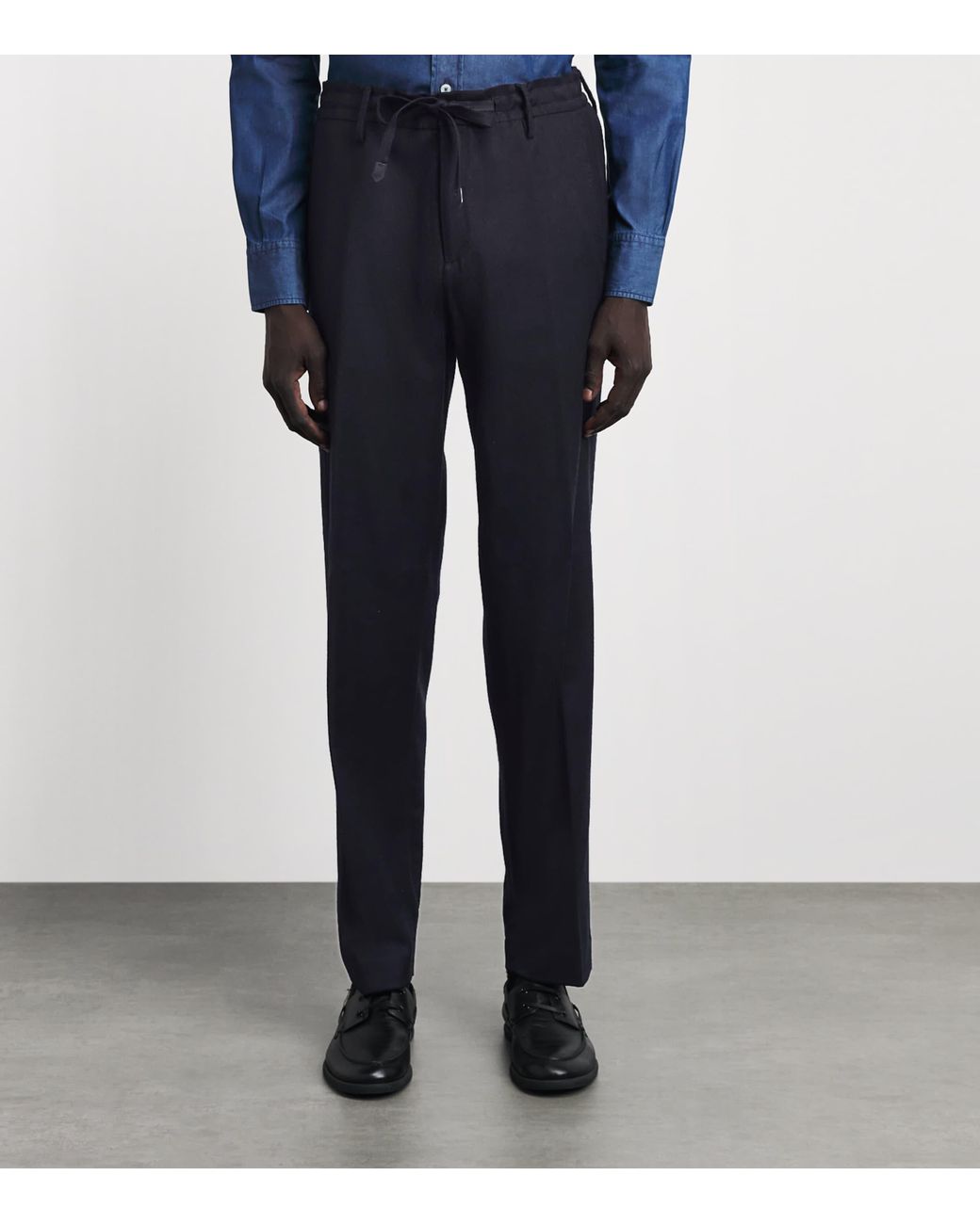 Canali Blue Wool Drawstring Trousers for men