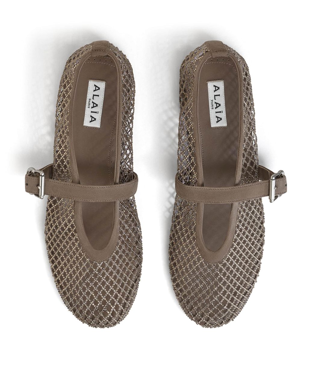 Alaïa Gray Beaded Mesh Ballet Flats