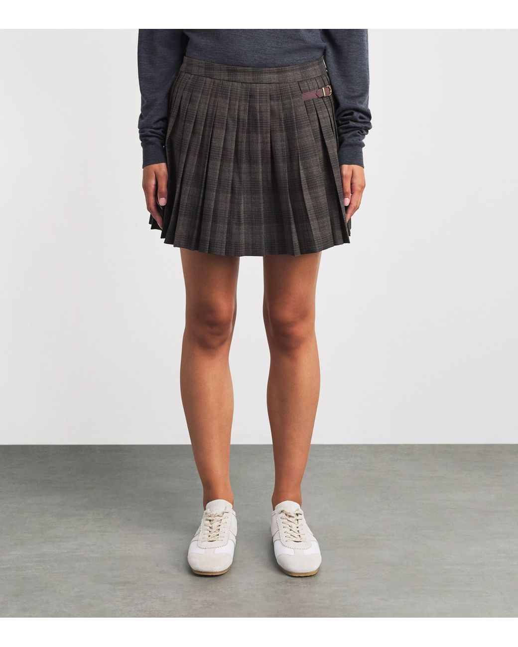 Sandro Gray Check Pleated Mini Skirt