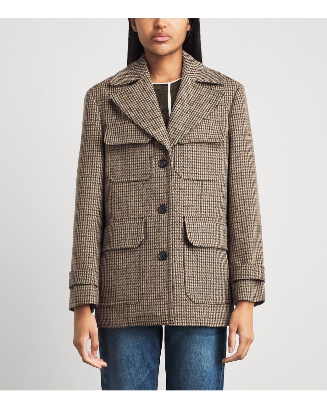 ME+EM Brown Wool-Blend Houndstooth Jacket