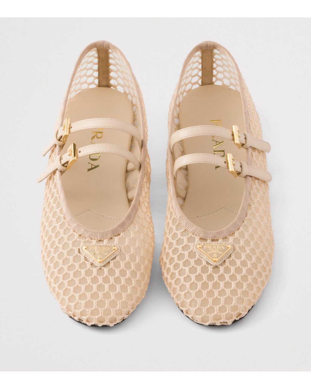 Prada Mesh Triangle Ballet Flats in Natural | Lyst UK