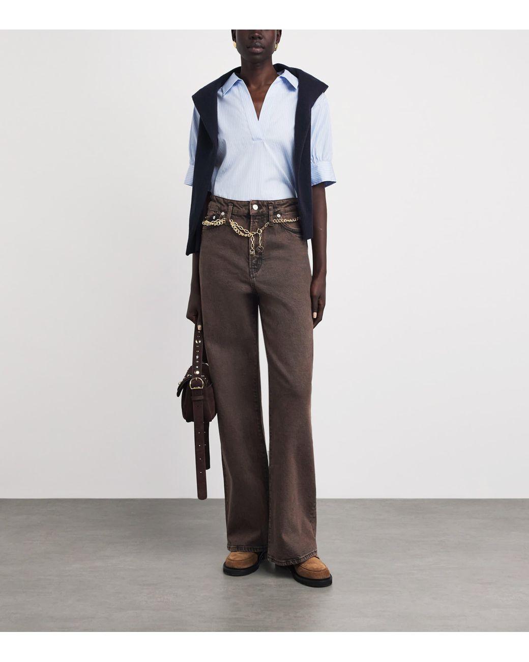 Maje Brown Belted Bootcut Jeans