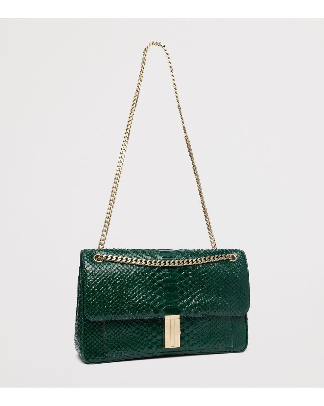 Tom Ford Green Large Laminated Leather Shoulder Bag
