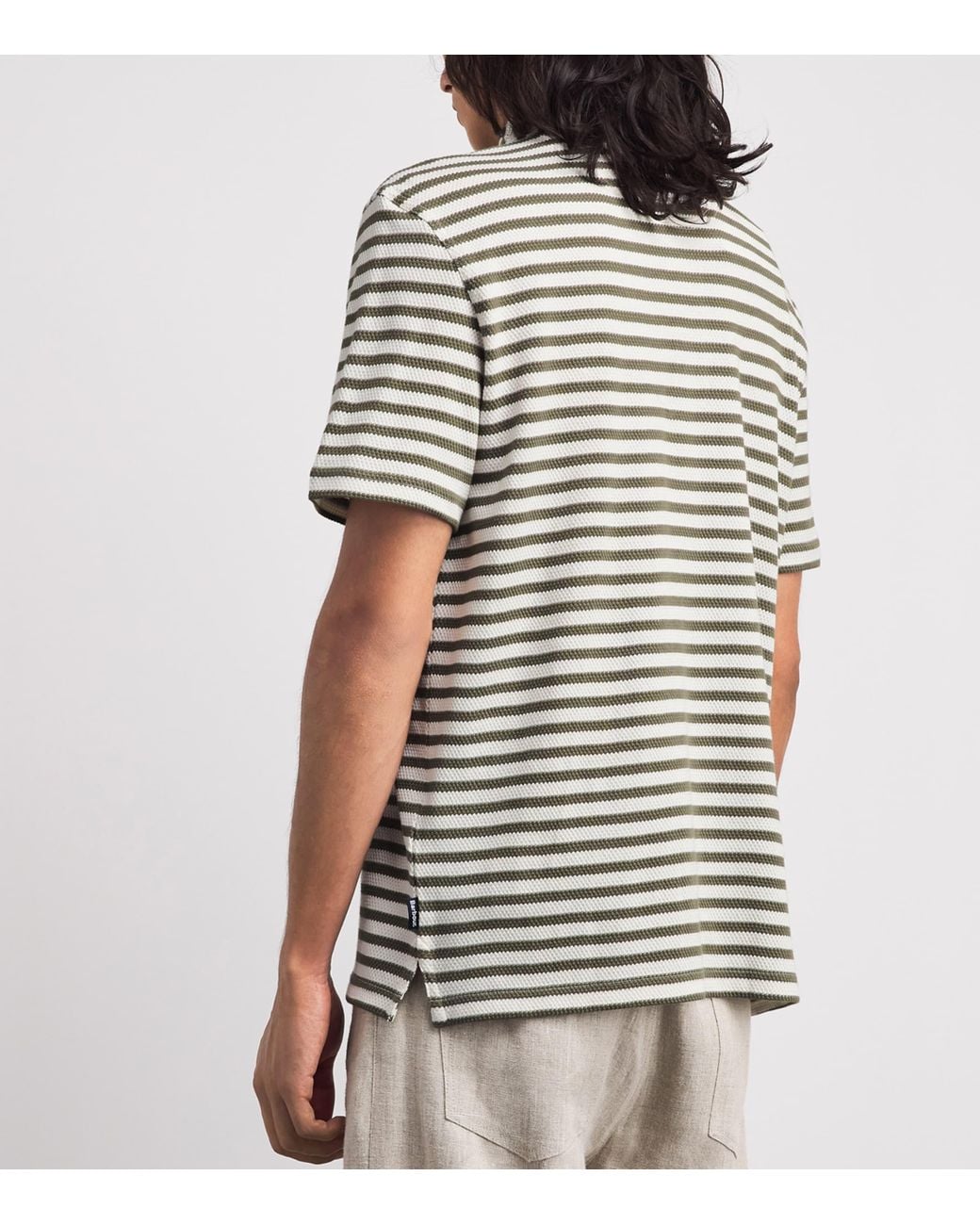 Barbour Black Waffle Stripe Polo Shirt for men
