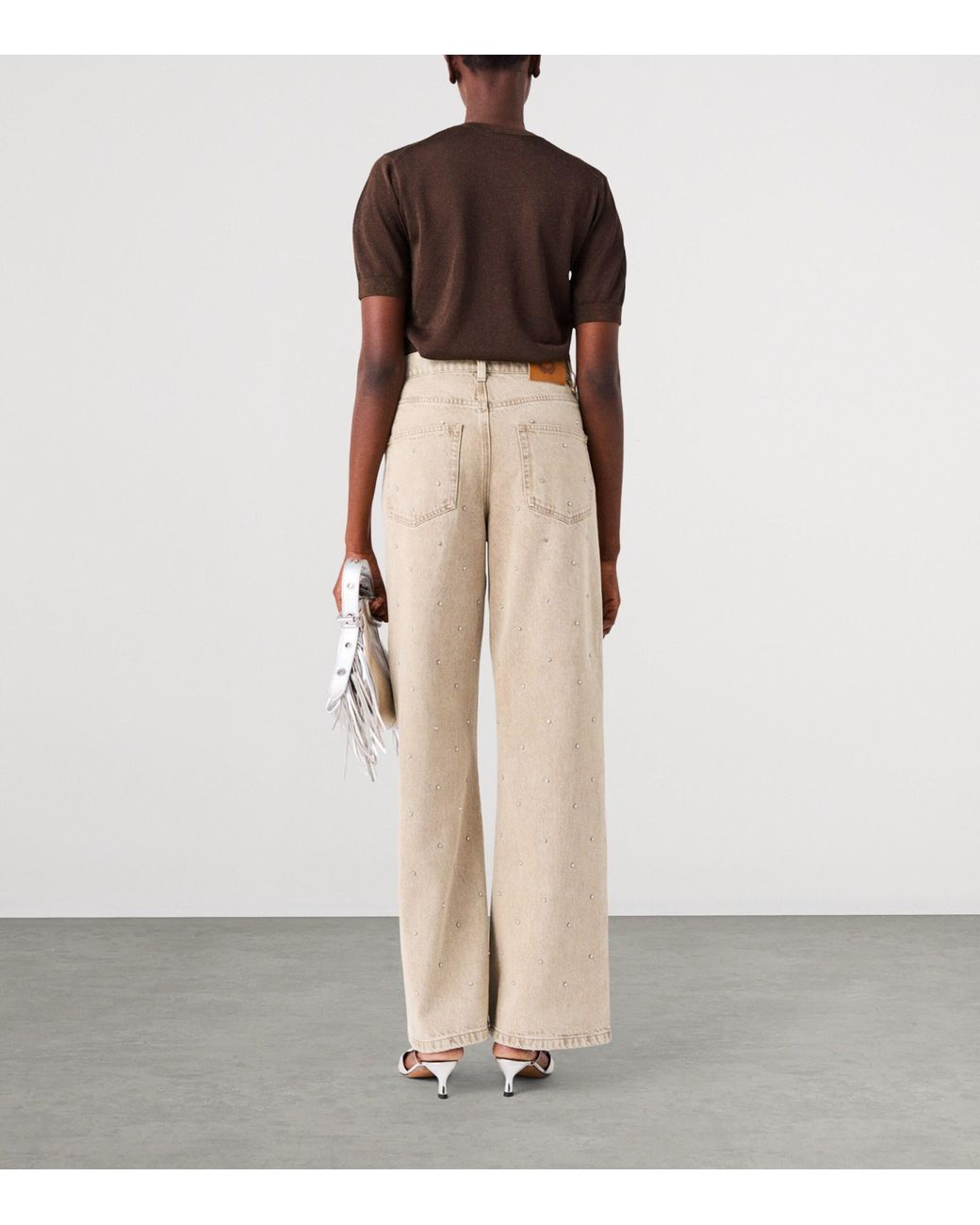 Maje Natural Rhinestone-Embellished Wide-Leg Jeans