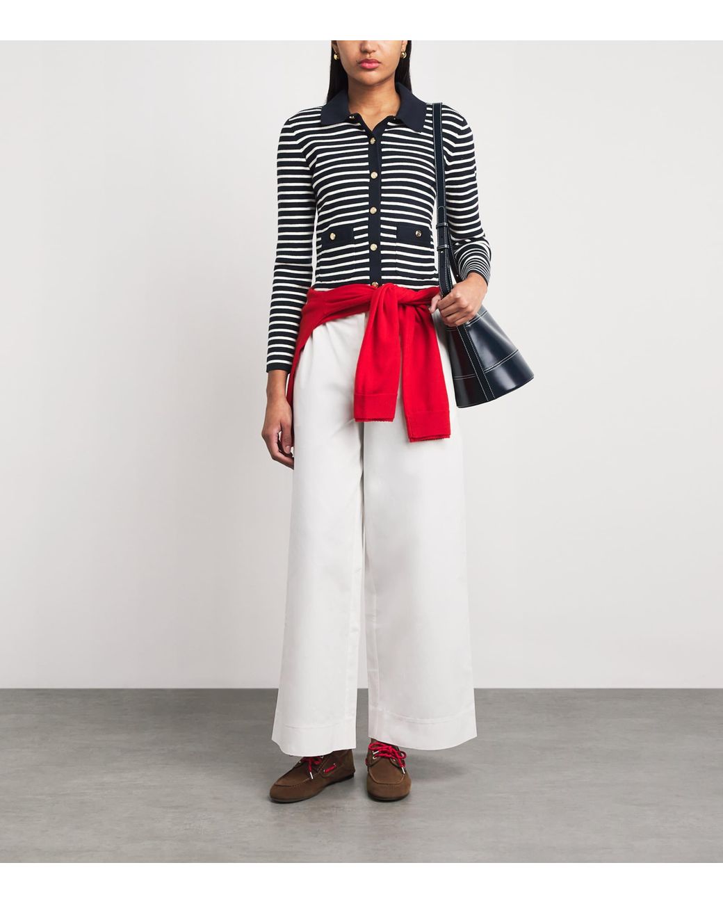 Maje Blue Rib-Knit Stripe Cardigan