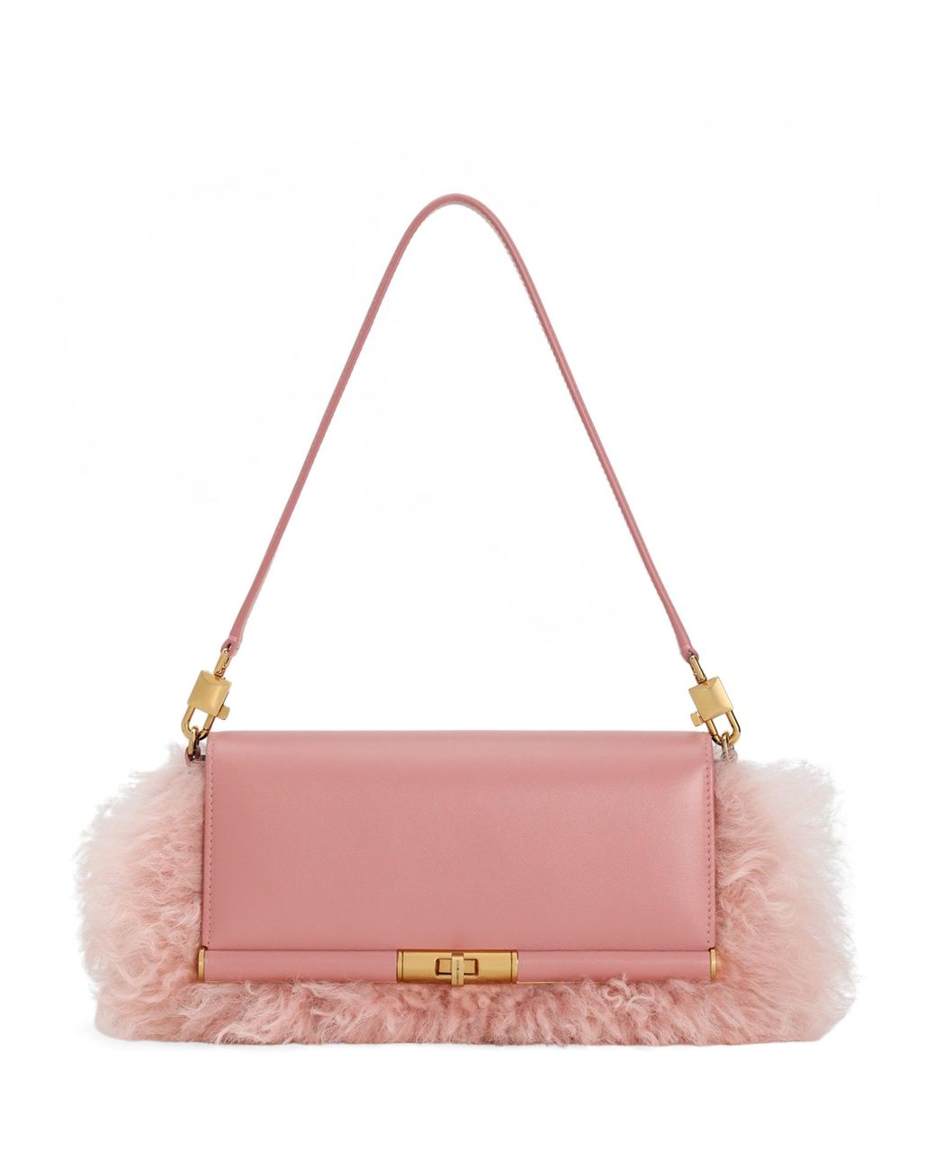 Dolce & Gabbana Pink Shearling-Trim Marlene Shoulder Bag