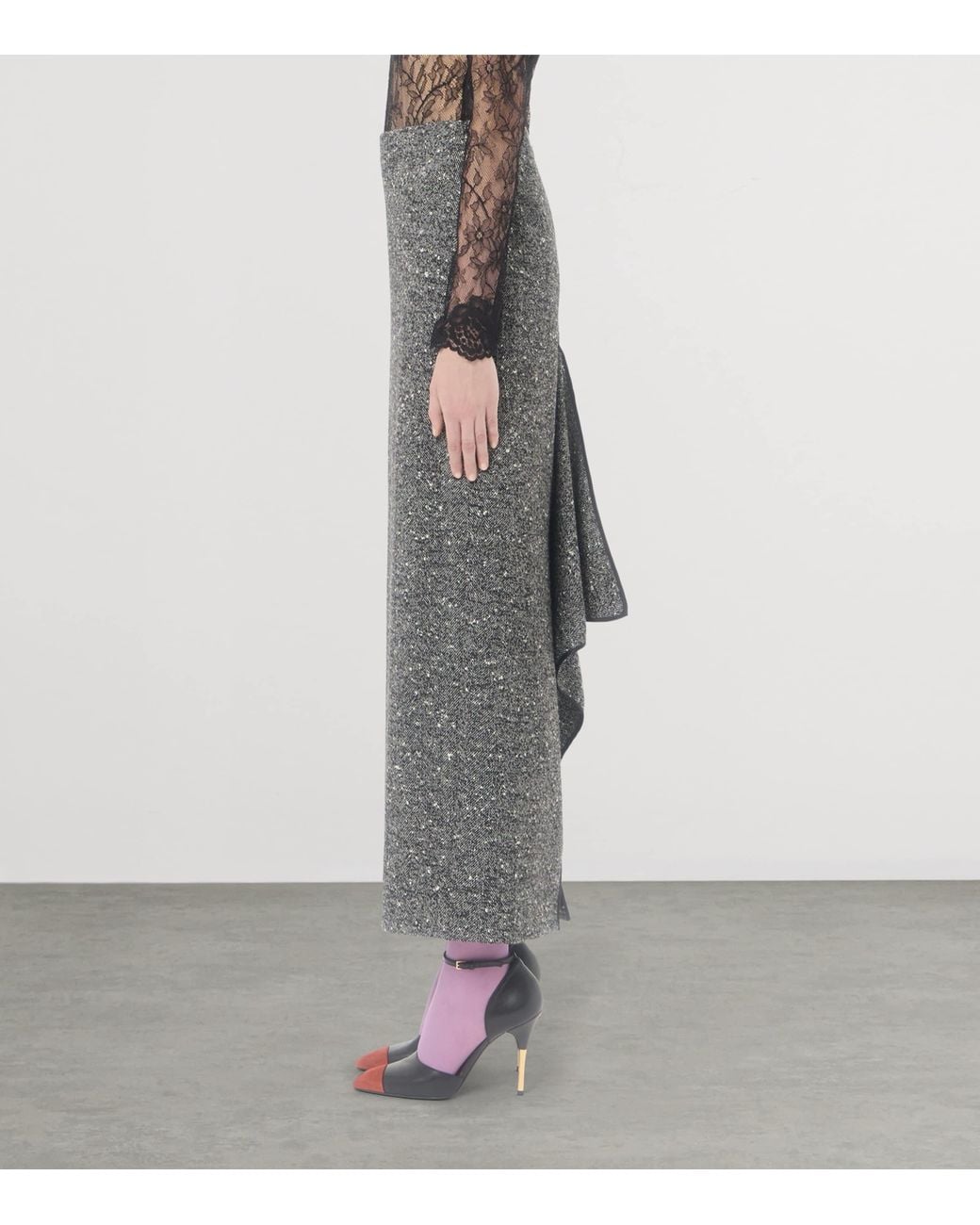 Valentino Gray Wool-Blend Midi Skirt