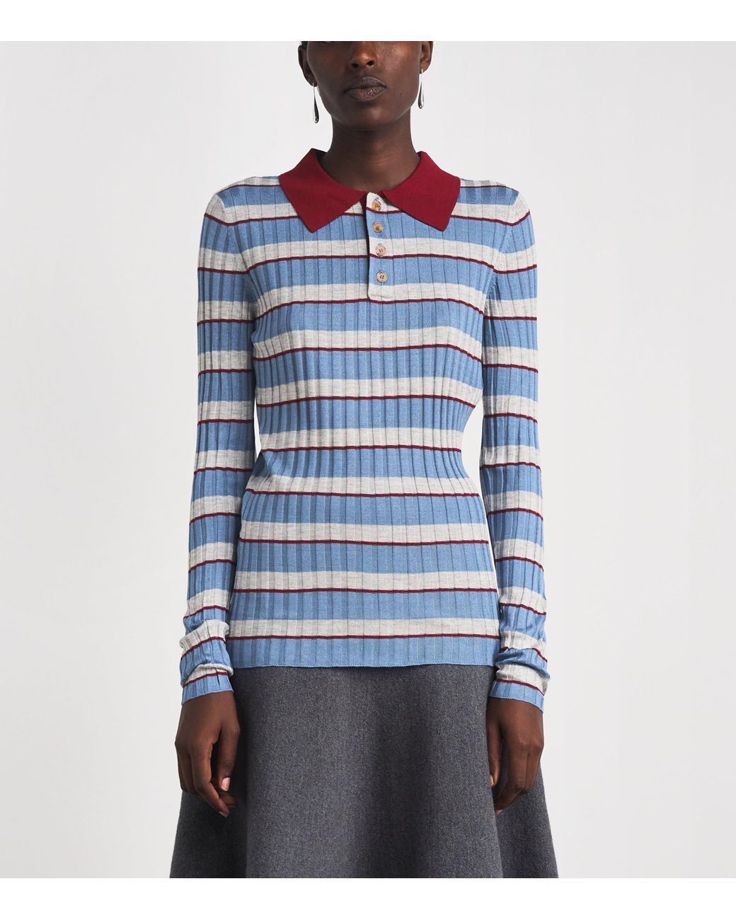 Brandon Maxwell Blue Silk-Cashmere Stripe Joni Polo Shirt