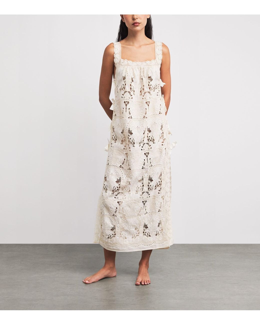 Loretta Caponi White Cotton Fiocchini Nightdress