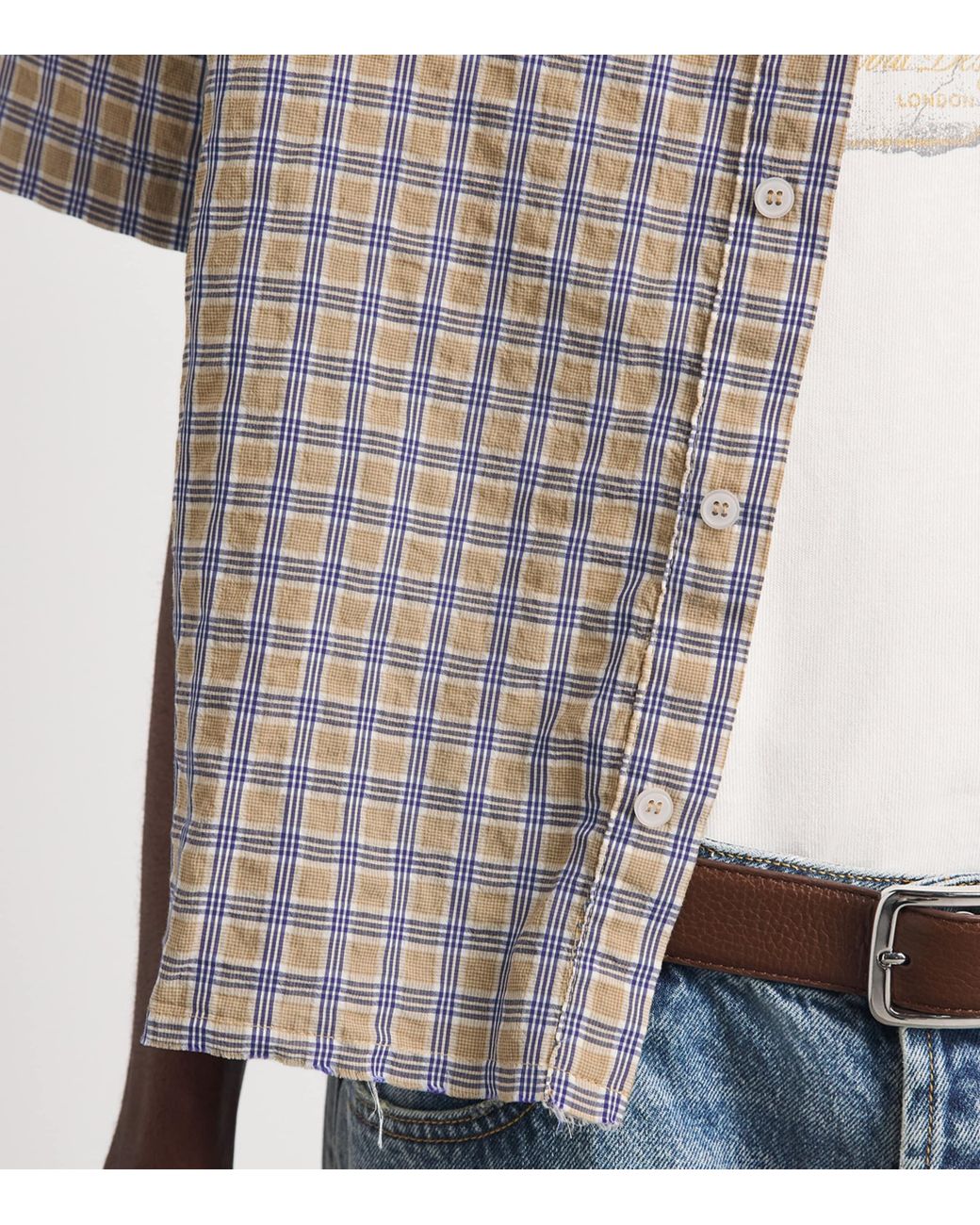 About Blank Gray Cotton Raw-Hem Check Short-Sleeve Shirt for men