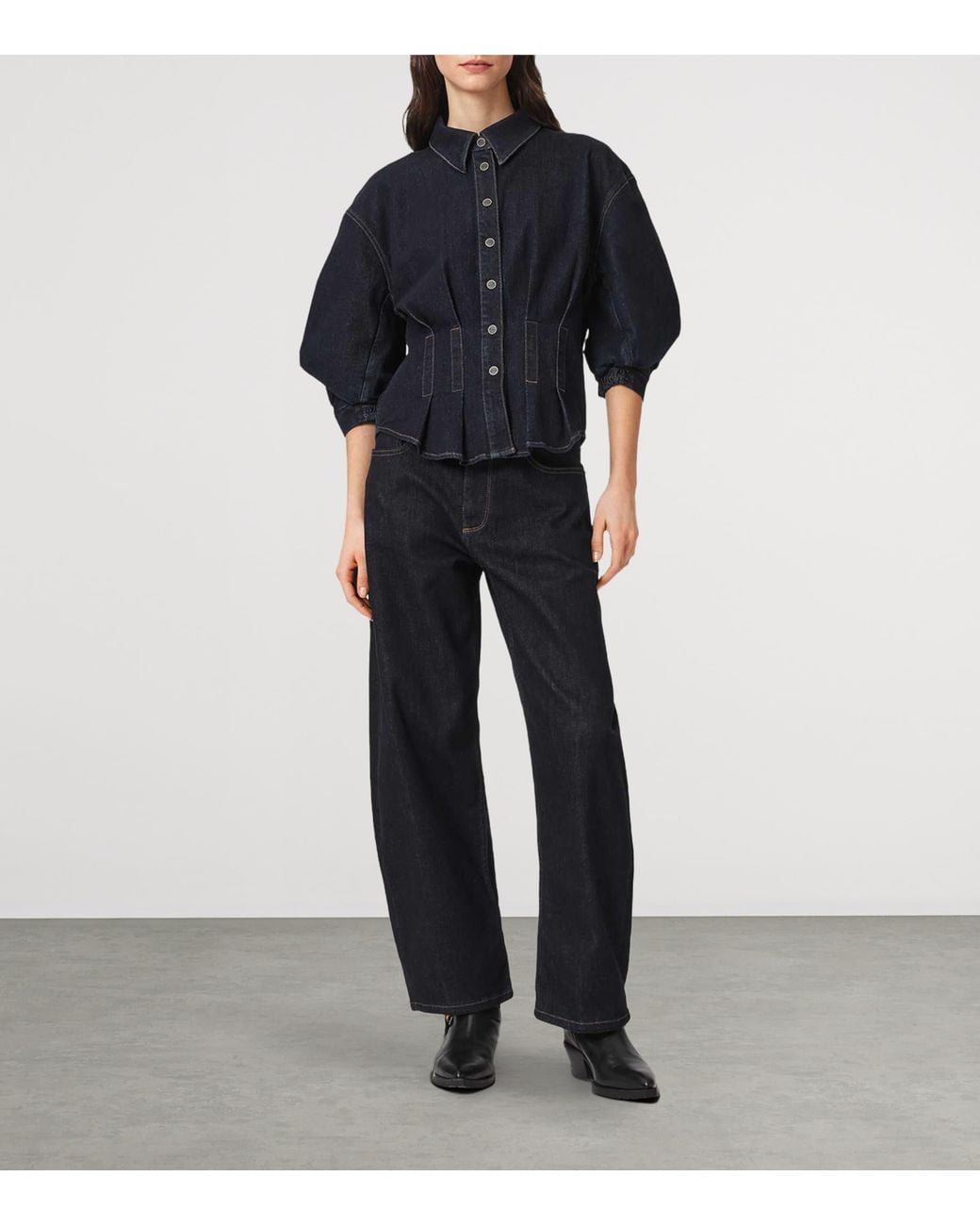 AllSaints Blue Denim Puff-Sleeve Nancy Shirt
