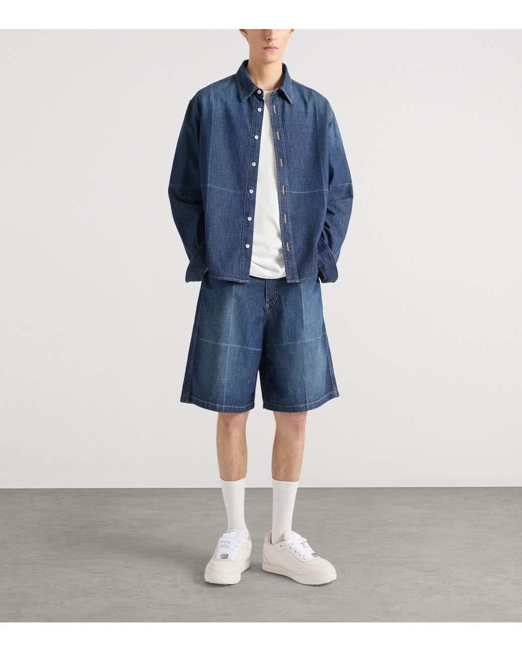 Givenchy Blue Folded-Effect Couture Seam Denim Shorts for men