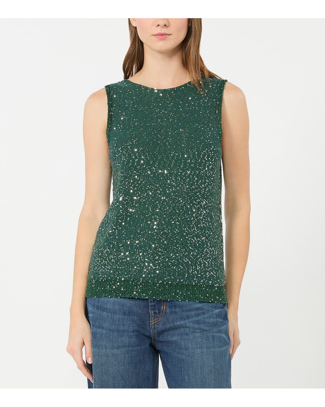 Weekend by Maxmara Green Knitted Sequin Tank Top