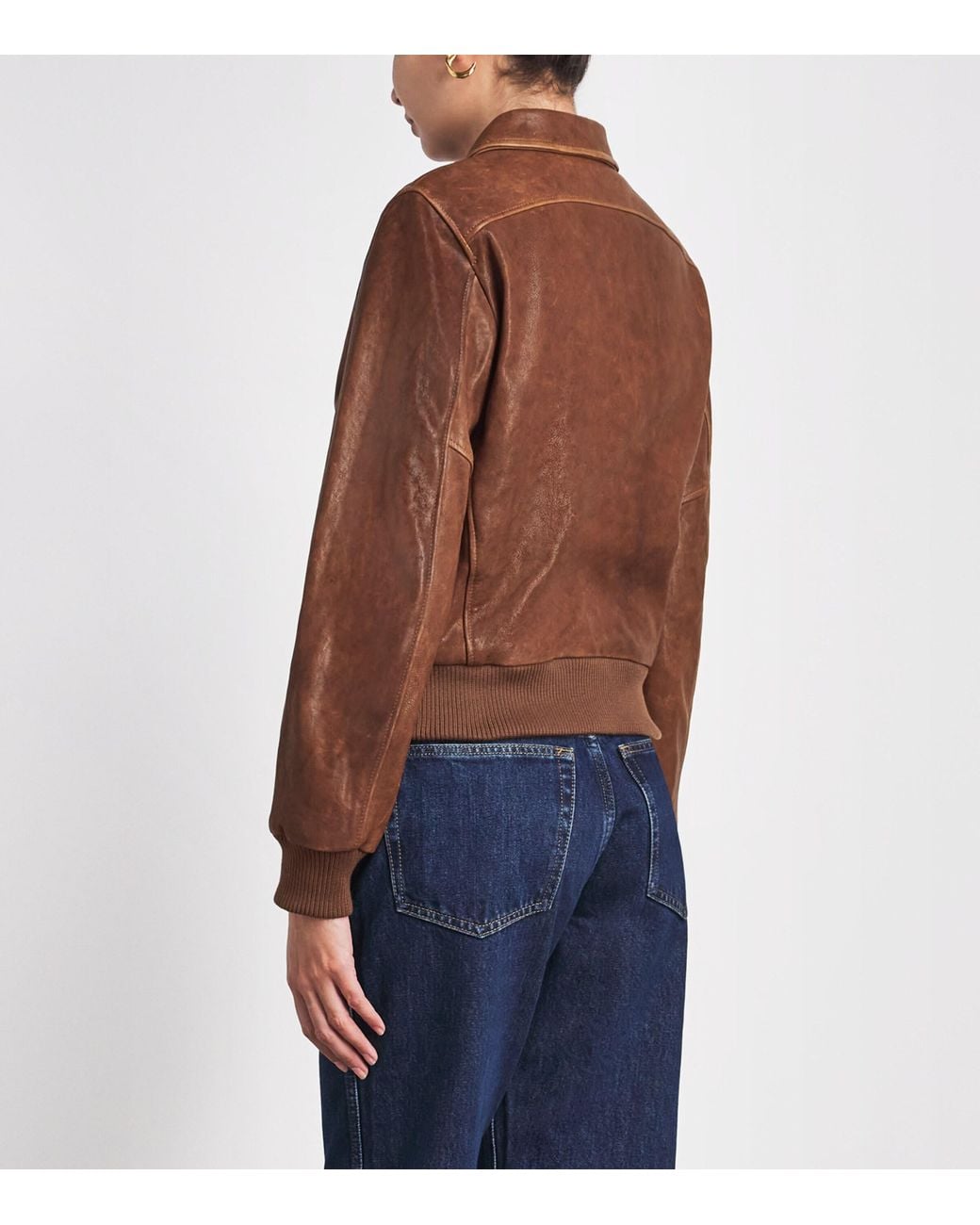 Re/done Brown Leather Quinn Bomber Jacket