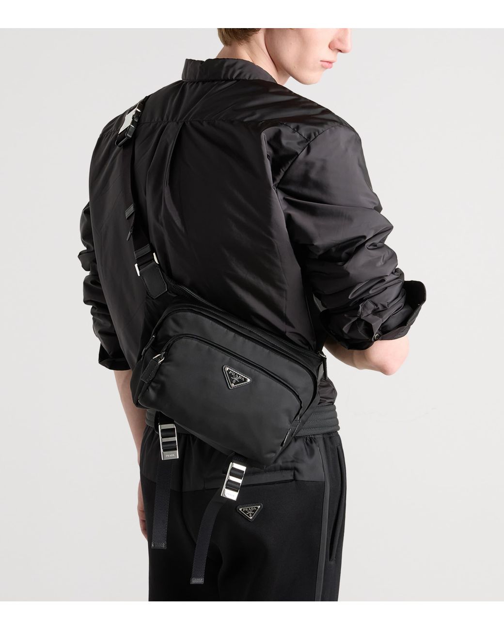 Prada Black Re-Nylon And Leather Cross-Body Bag for men