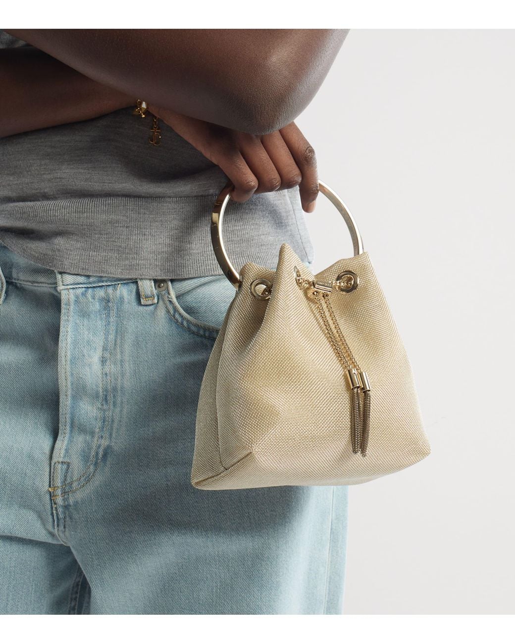 Jimmy Choo Natural Bon Bon Mesh Top-Handle Bag