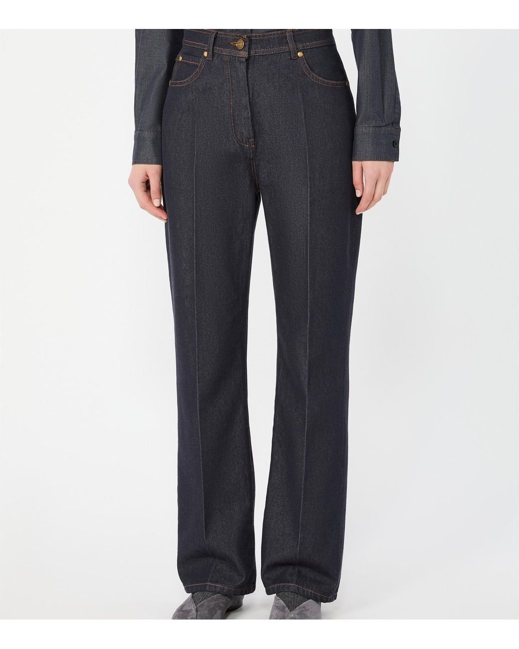 Max Mara Blue Cotton Chambray Trousers