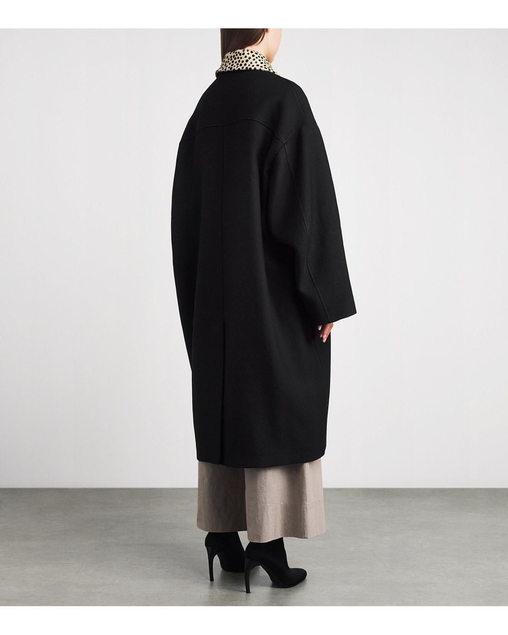 Rohe Black Wool Cheetah-Collar Coat