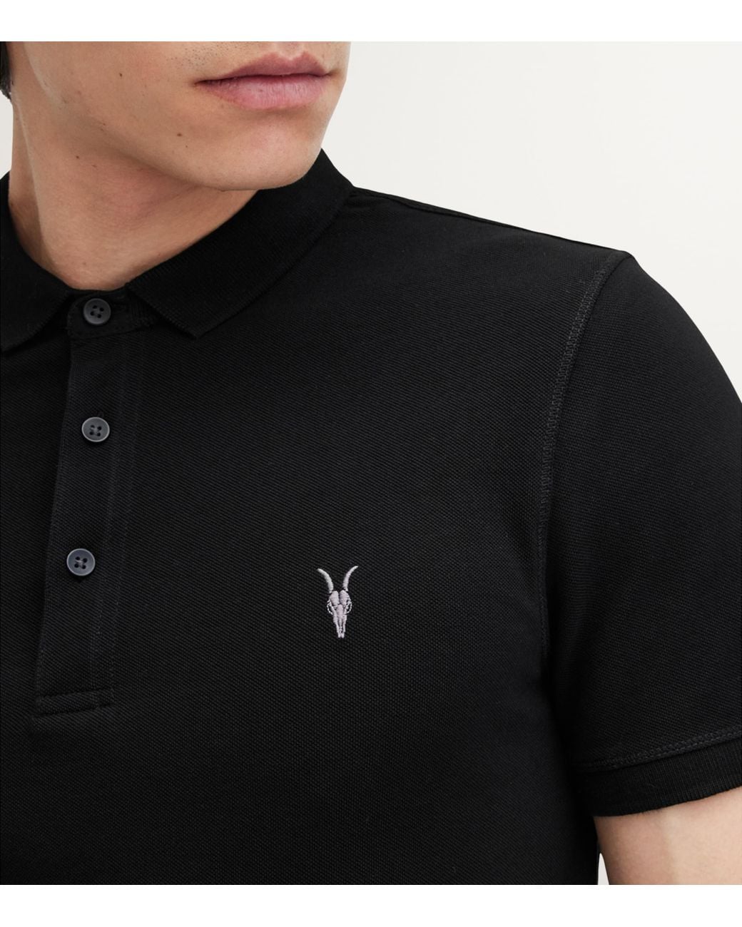 AllSaints Black Organic Cotton Reform Polo Shirt for men