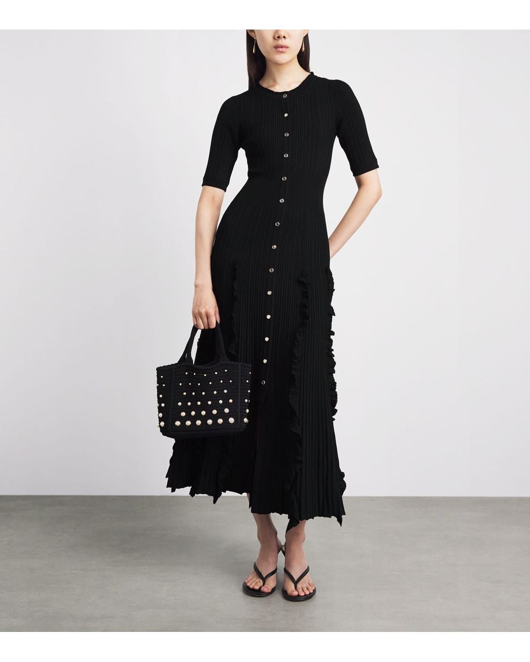 Sandro Black Knitted Ruffled Maxi Dress