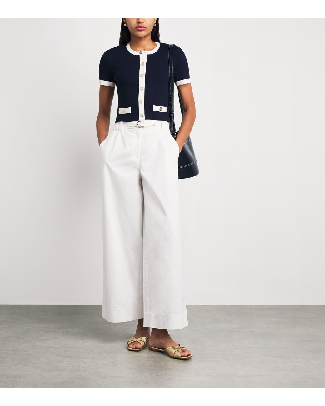 Maje White Cotton Belted Trousers