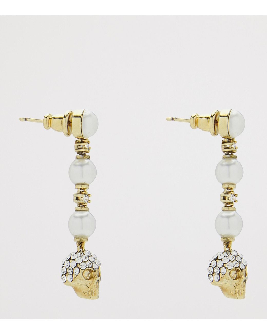 McQueen Metallic Faux Pearl And Skull Earrings for men