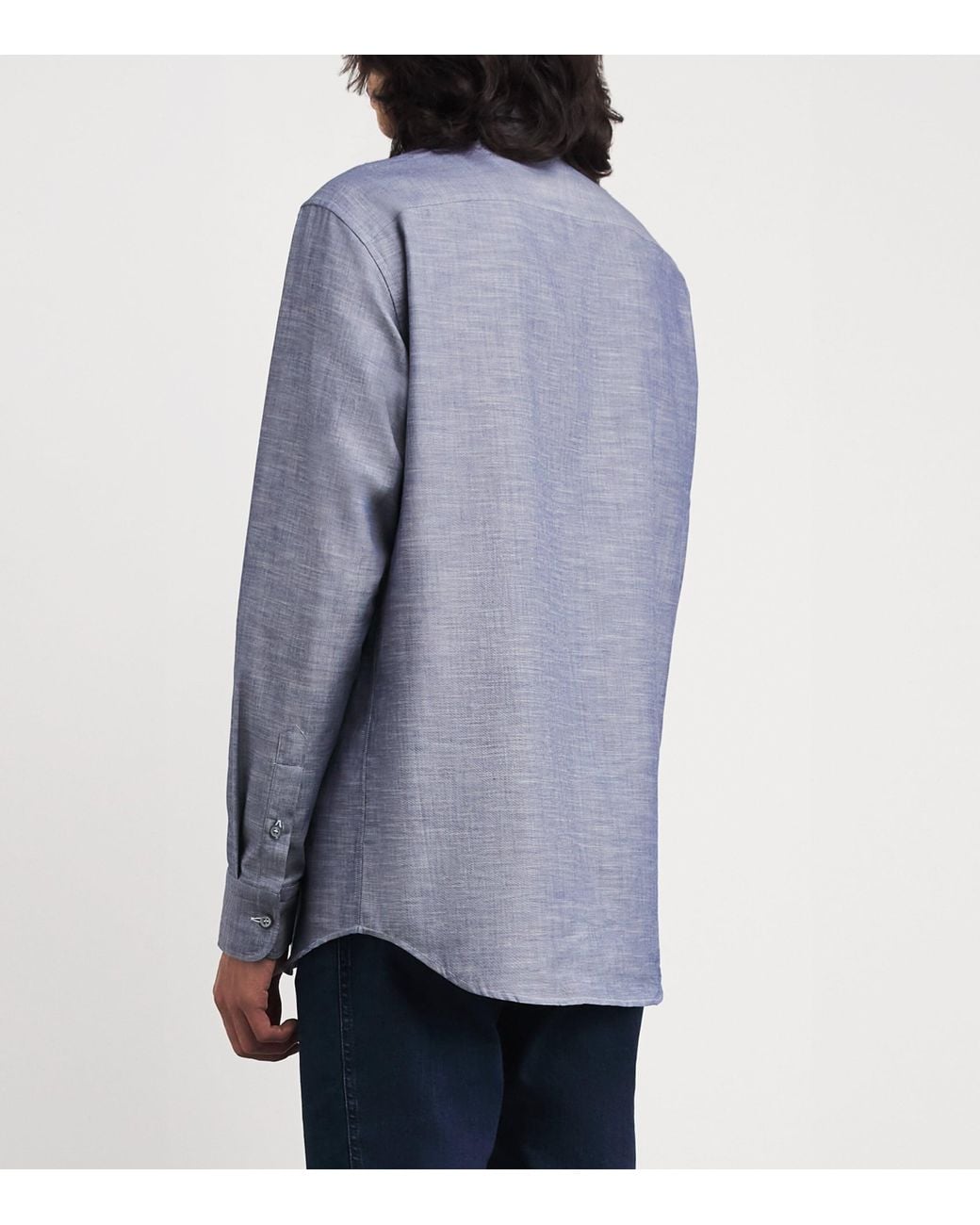 Brioni Blue Cotton Point Collar Shirt for men