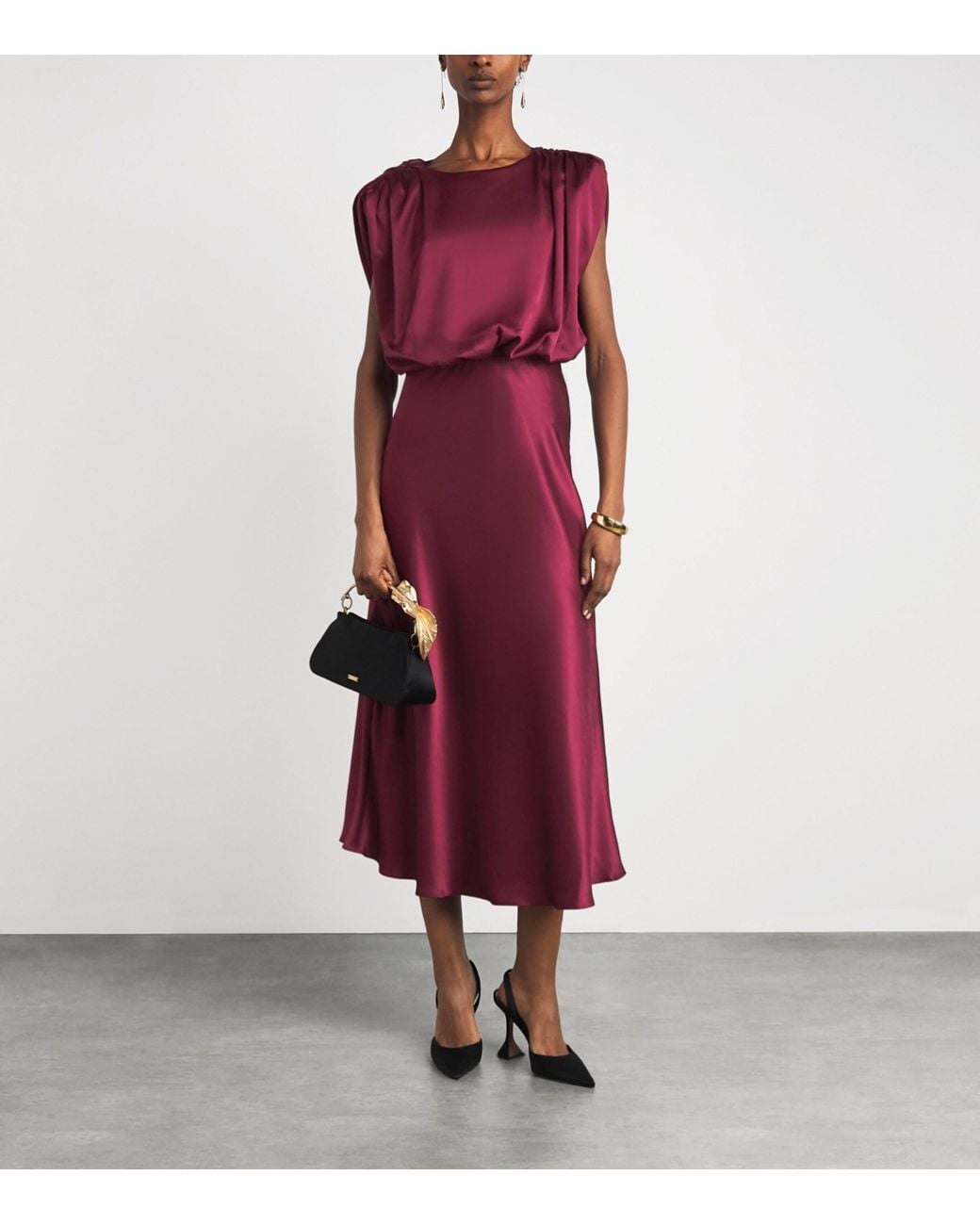 Toccin Purple Satin Flora Midi Dress