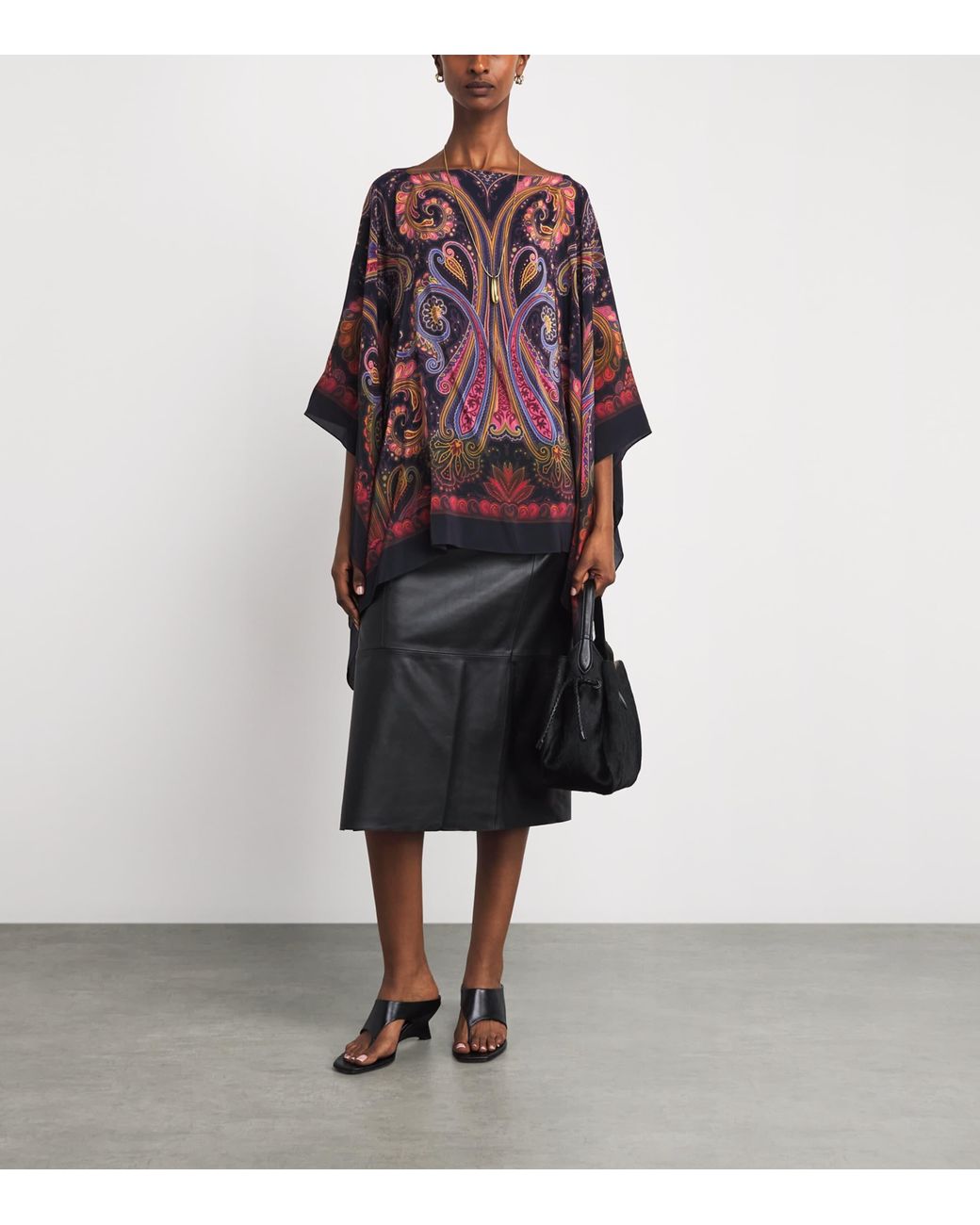 Etro Red Silk Paisley Poncho Blouse