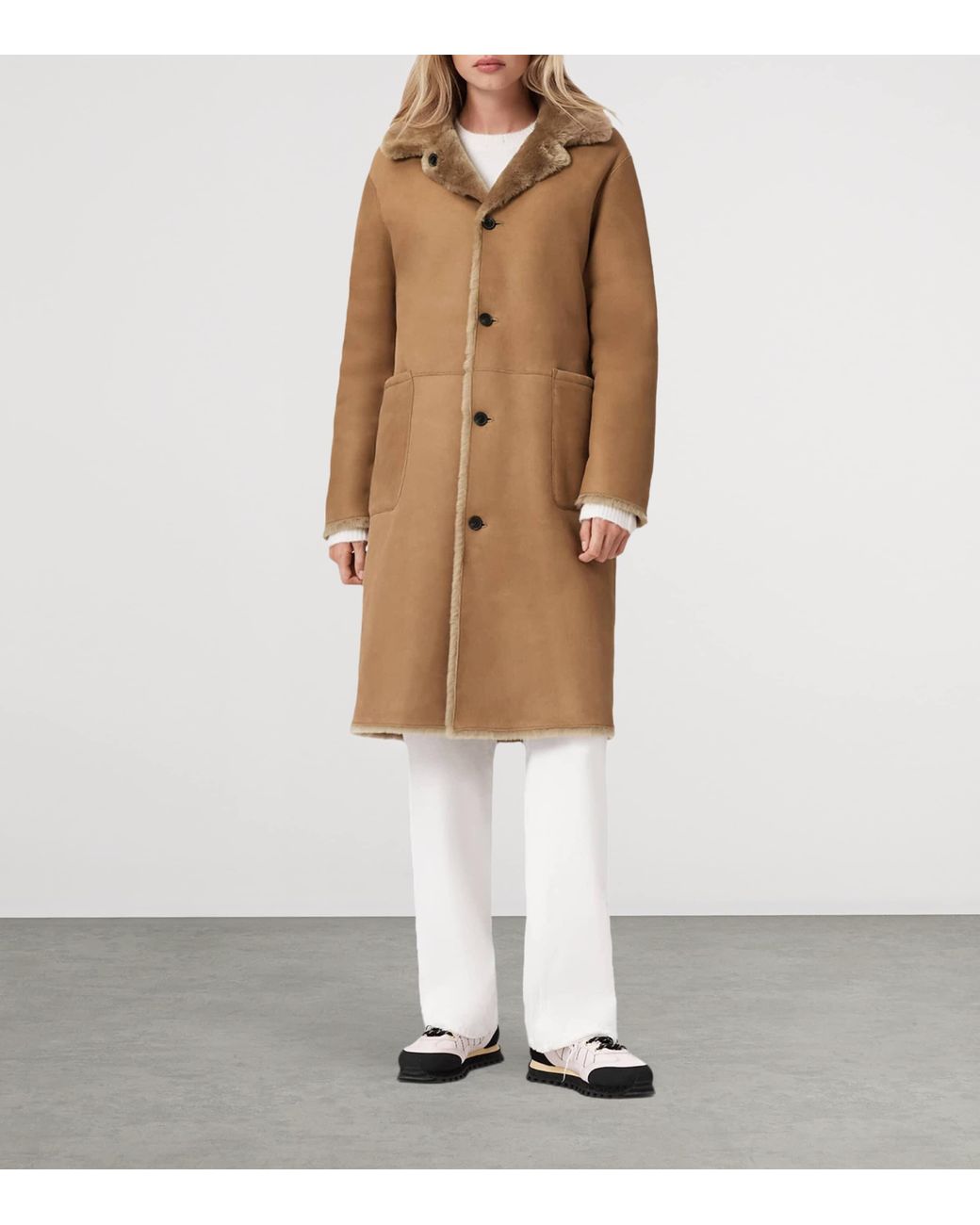 AllSaints Natural Shearling Reversible Serra Coat