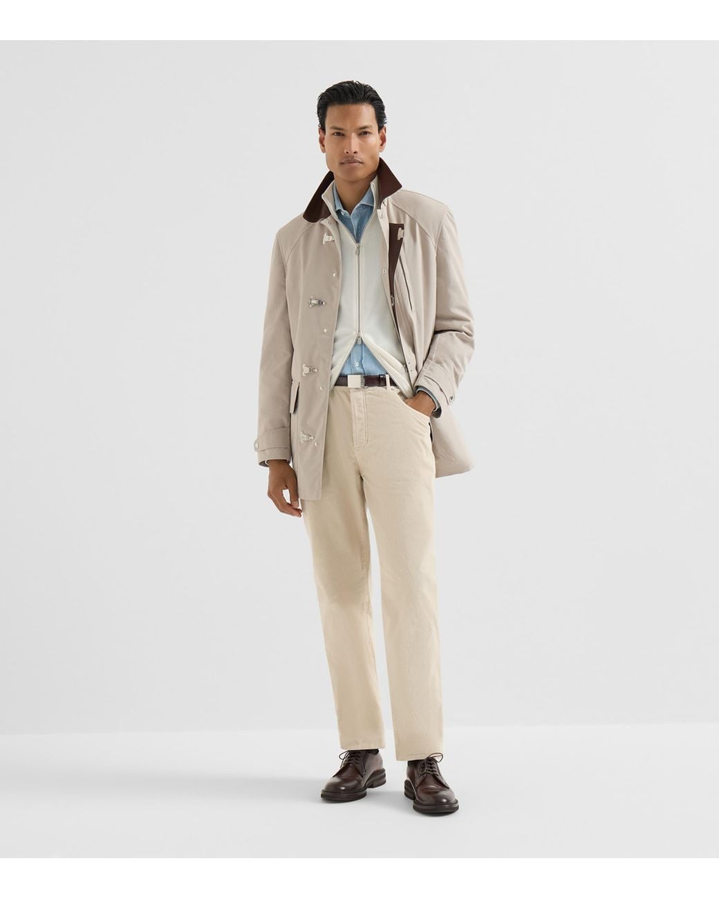 Brunello Cucinelli White Cashmere Zip-Up Cardigan for men