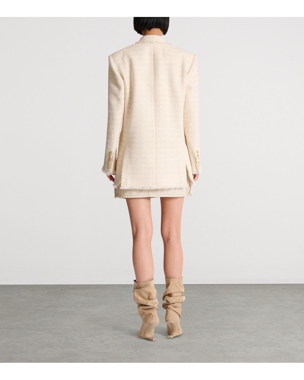 Balmain White Tweed Double-Breasted Blazer