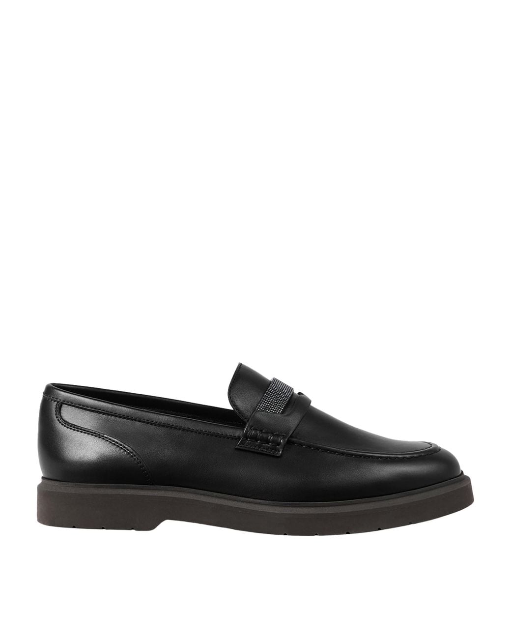 Brunello Cucinelli Black Leather Monili-Detail Penny Loafers