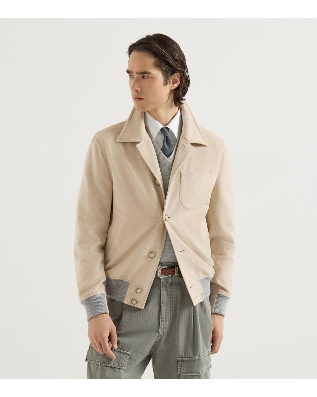 Brunello Cucinelli Natural Virgin Wool Shacket for men