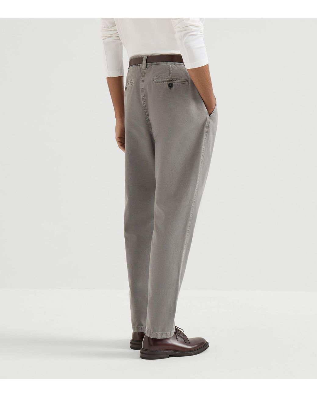 Brunello Cucinelli Gray Peached Cotton Gabardine Trousers for men