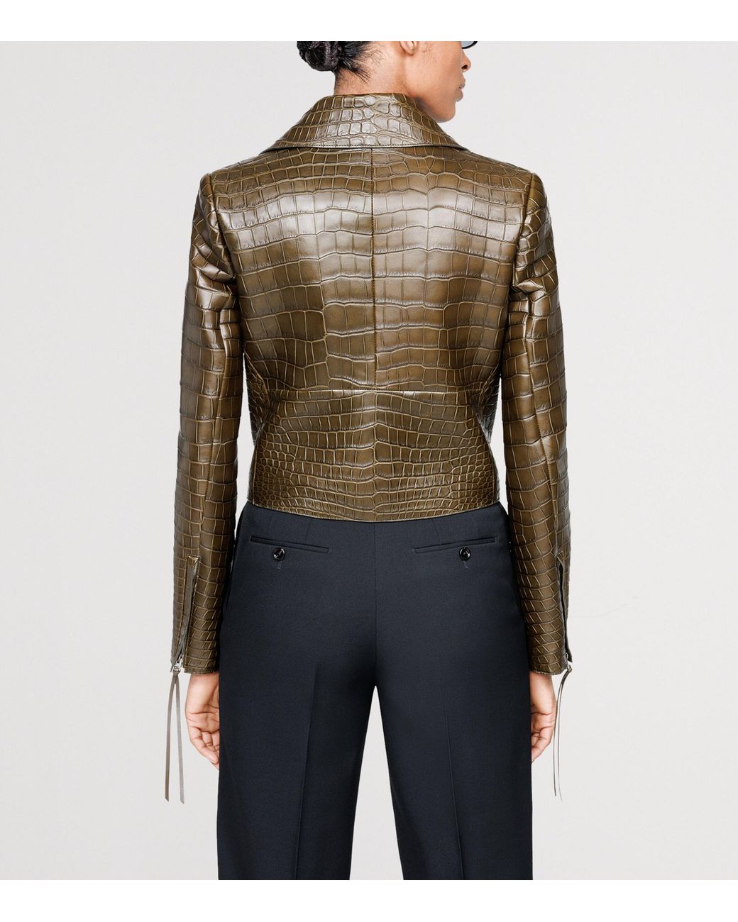 Tom Ford Brown Croc-Embossed Lambskin Biker Jacket