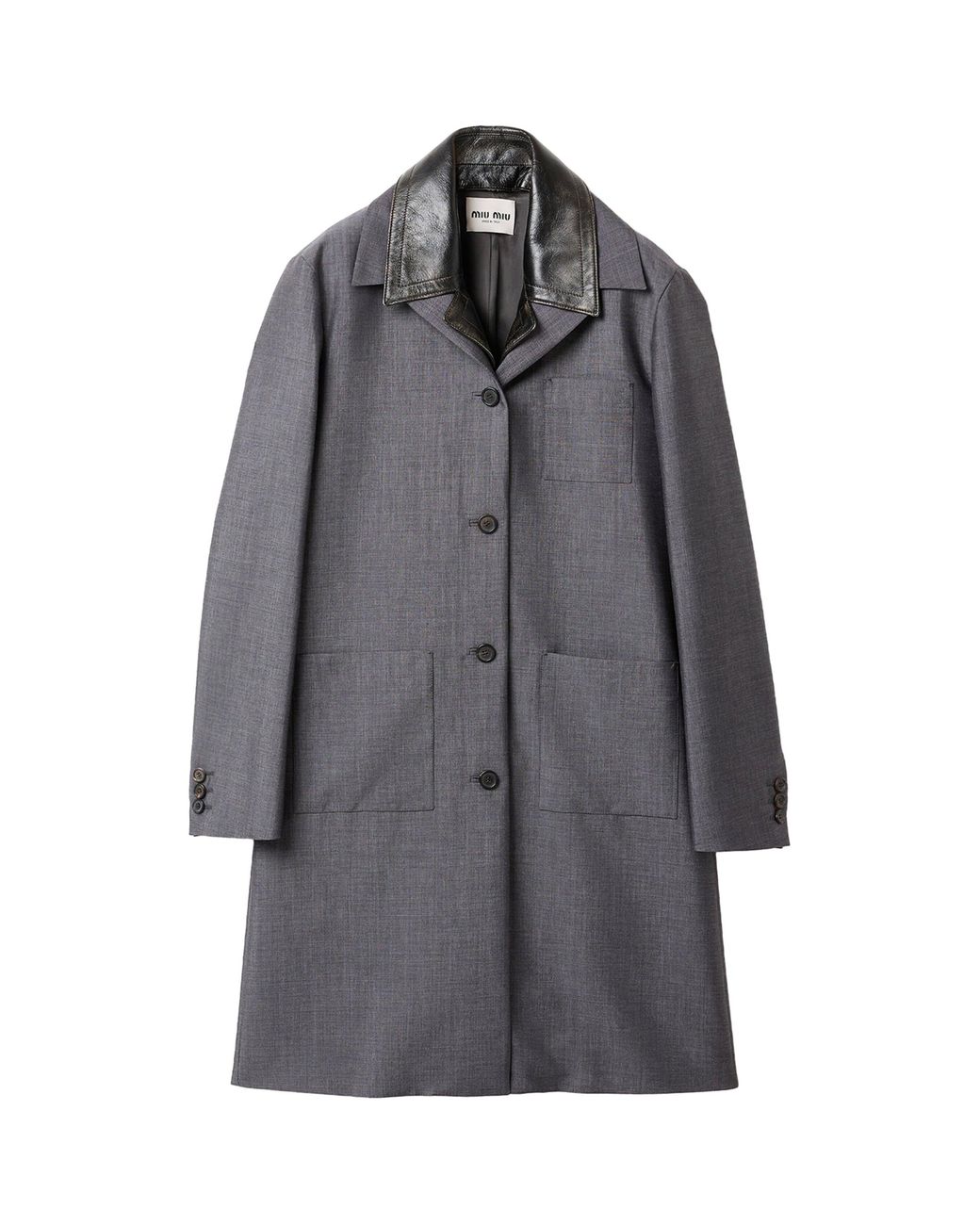 Miu Miu Gray Mohair-Wool Leather-Trim Jacket