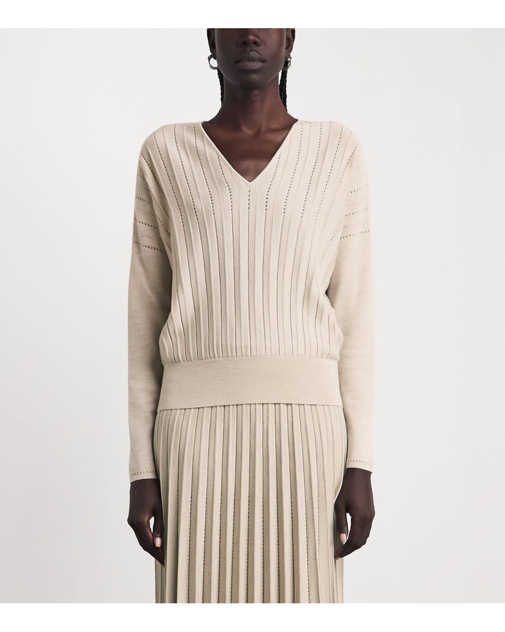 Agnona Natural Plissé V-Neck Sweater