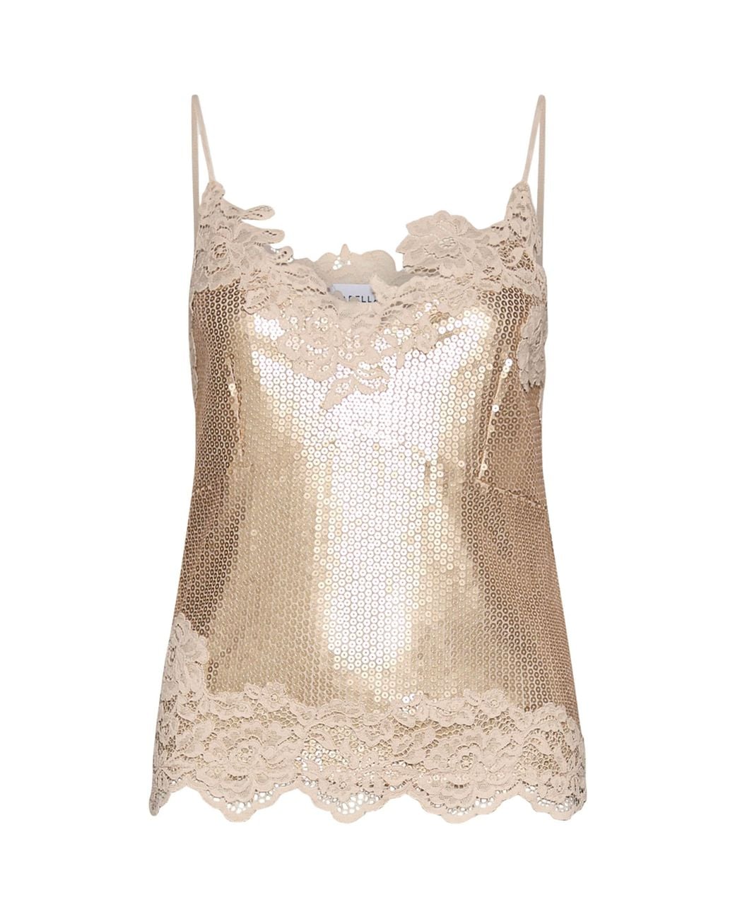 Marella Natural Sequin Lace-Trim Top