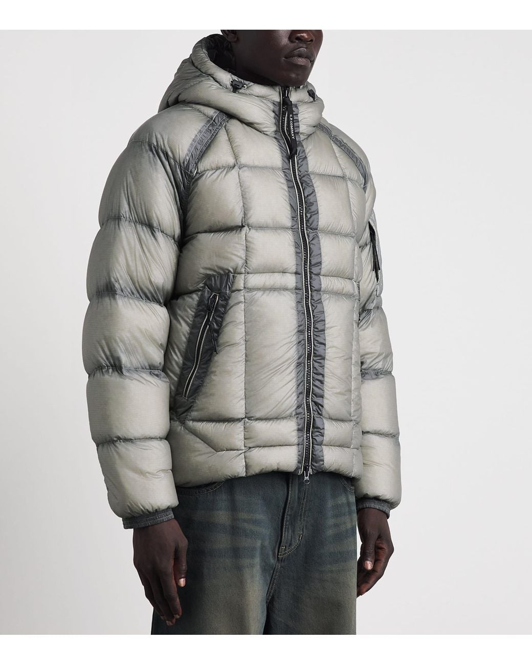 C P Company Gray D.D. Shell Hooded Down Puffer Jacket