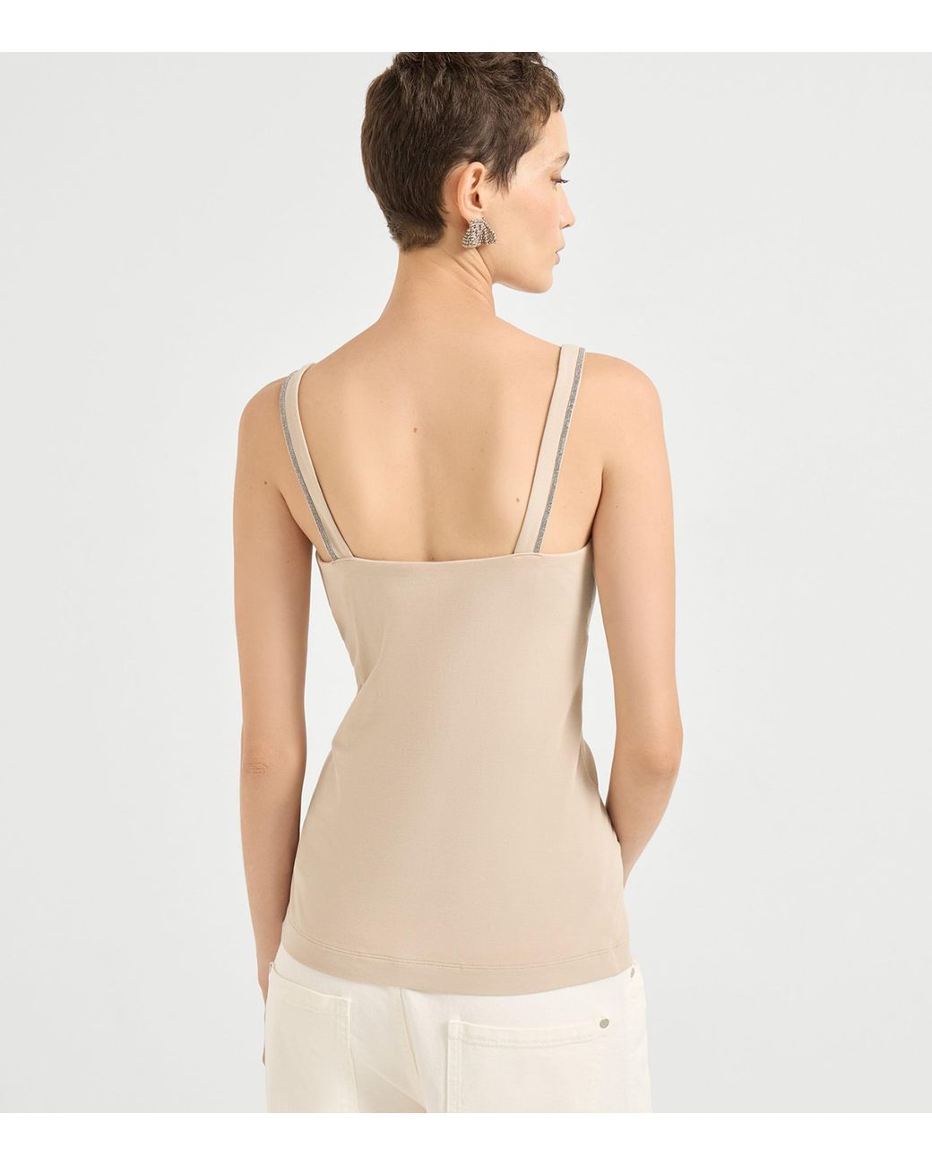 Brunello Cucinelli Natural Cotton-Blend Monili V-Neck Tank Top