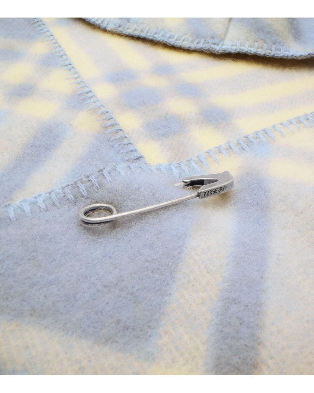 Burberry Blue Wool Check Hooded Scarf