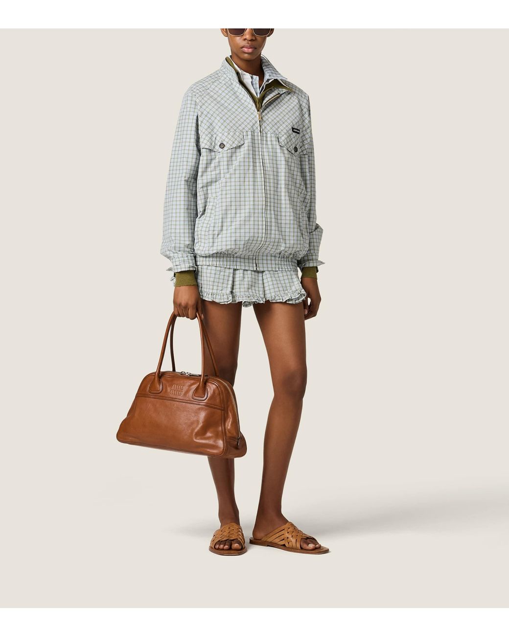 Miu Miu Gray Technical Check Print Blouson Jacket